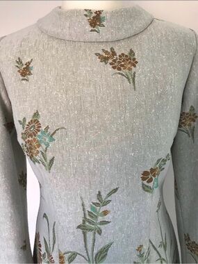 Vintage 1970  Jeannie Jersey Light Gray Floral Long-Sleeve Women's Dress